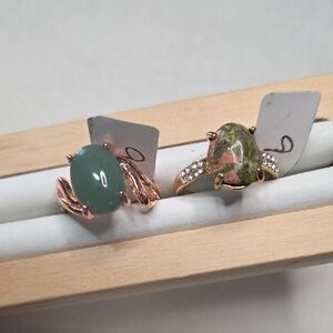 Women’s Lot of 2 Fashion Rings Green and Unakite Stone Gold Tone Boho Size 9